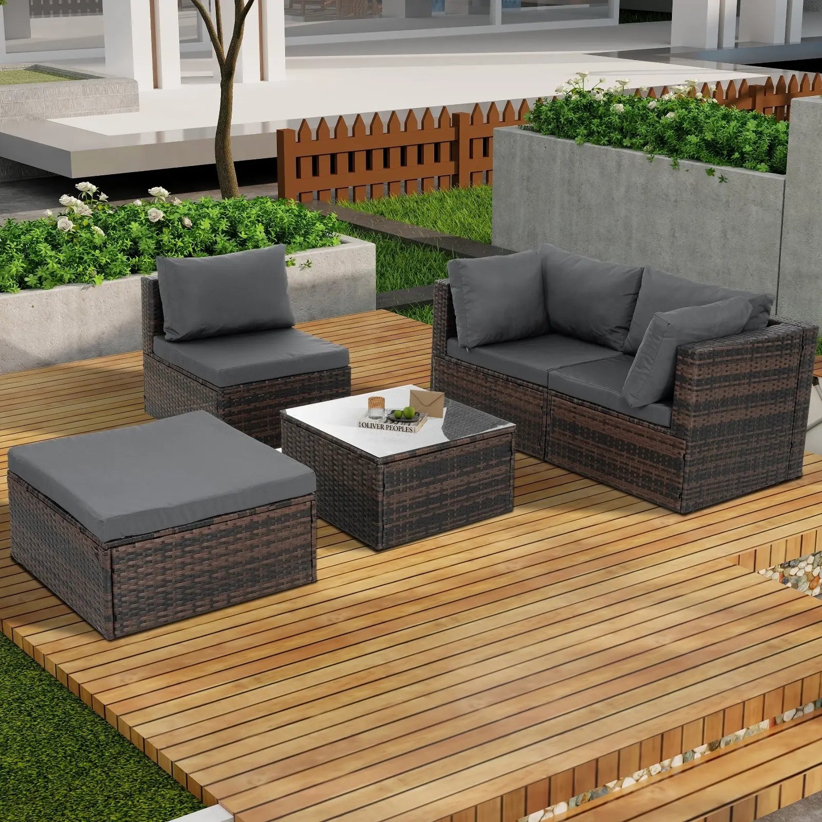 Patio Furniture, Outdoor Furniture, Seasonal PE Wicker Furniture, 5 Set Wicker Furniture With Temper My Store