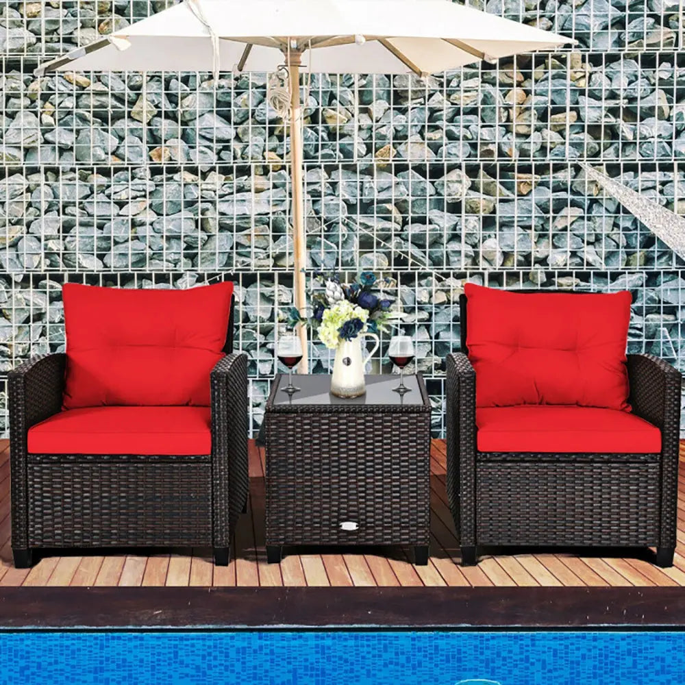 3 Pieces Rattan Patio Furniture Set With Washable Cushion My Store