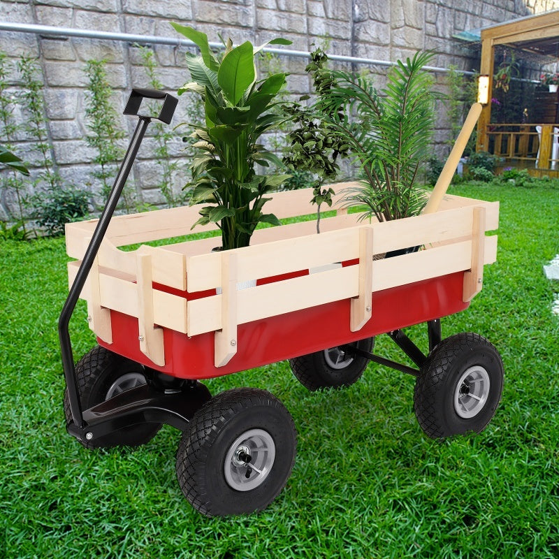 Iron Wood Garden Cart With Four Wheels Inkedjoy