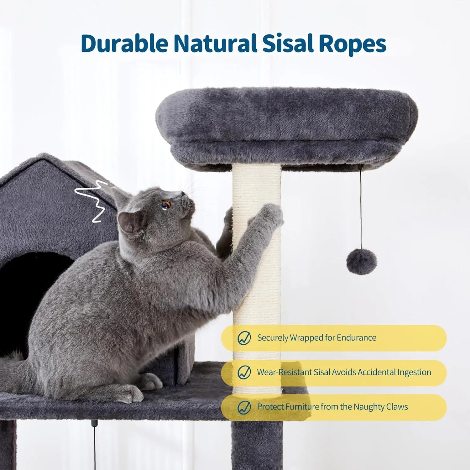 60 InchMulti-Level Cat Tree For Indoor Cats With Plush Hammock My Store