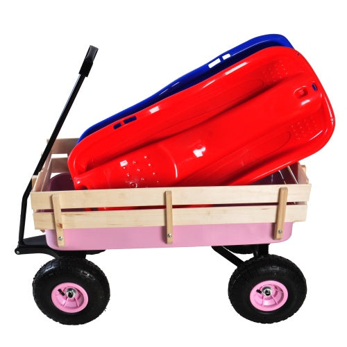 Outdoor Wagon All Terrain Pulling Wood Railing Air Tires Inkedjoy