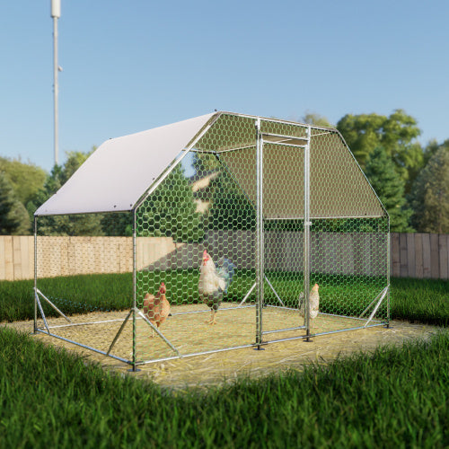 Metal Large Chicken Coop Walk-in Poultry Cage Run Flat Shaped With Waterproof Cover My Store
