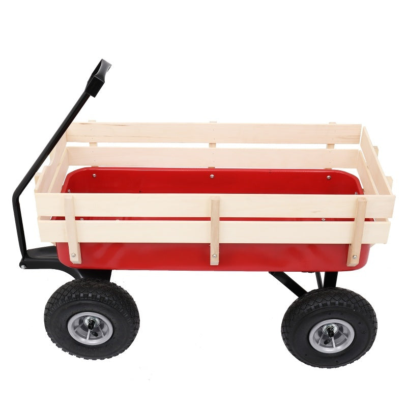 Iron Wood Garden Cart With Four Wheels Inkedjoy