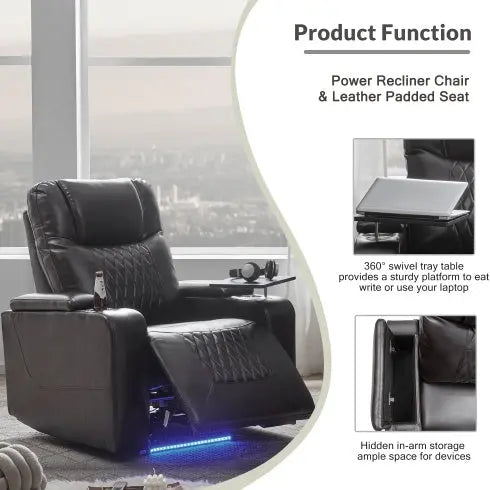 Power Motion Recliner With USB Charging Port And Hidden Arm Storage 2 Convenient Cup Holders Design And 360 Swivel Tray Table,Brown My Store