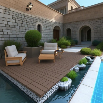 Plastic Interlocking Deck Tiles,44 Pack Patio Deck Tiles,12x12 Square Waterproof - Red Brown Inkedjoy