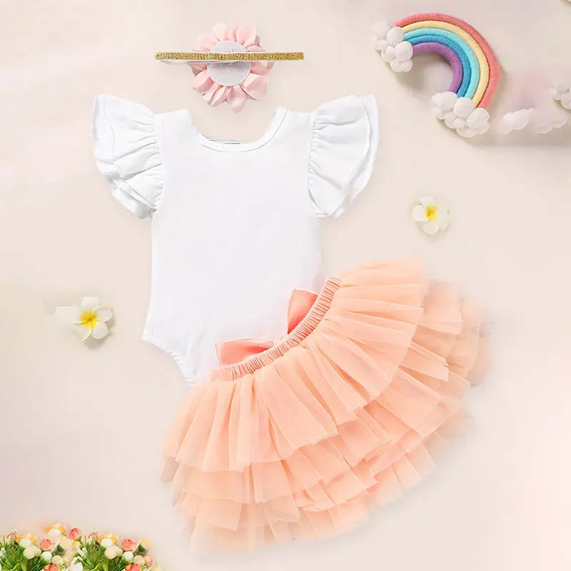 Newborn Baby Girl Outfits Infant Letter Print Romper Tutu Skirt Headband Coming Home Clothes Set My Store