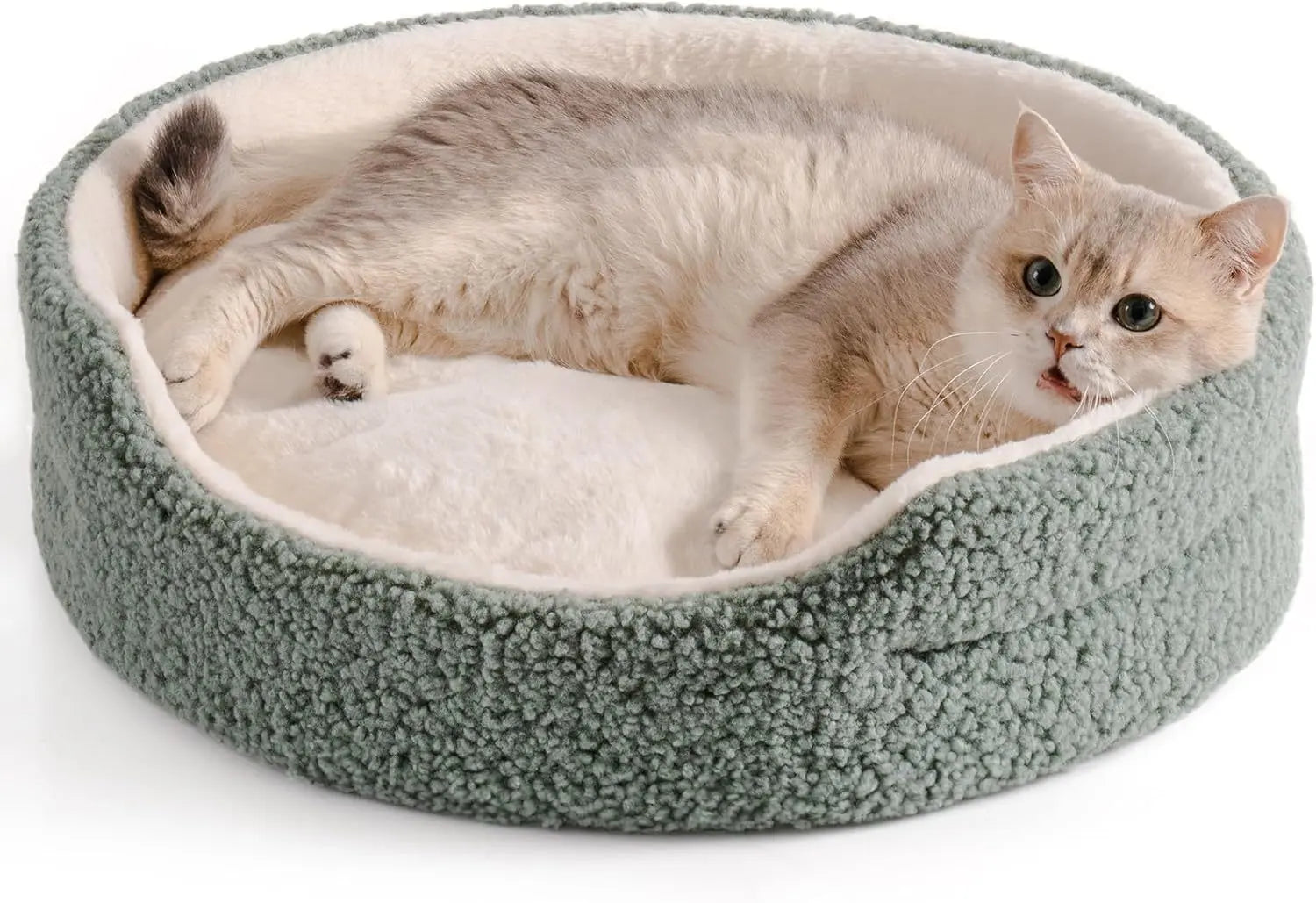 Washable Pet Bed For Cats & Small Dogs - 23x23x7 Inch Round Orthopedic Bed With Non-Slip Bottom -Sage Green My Store