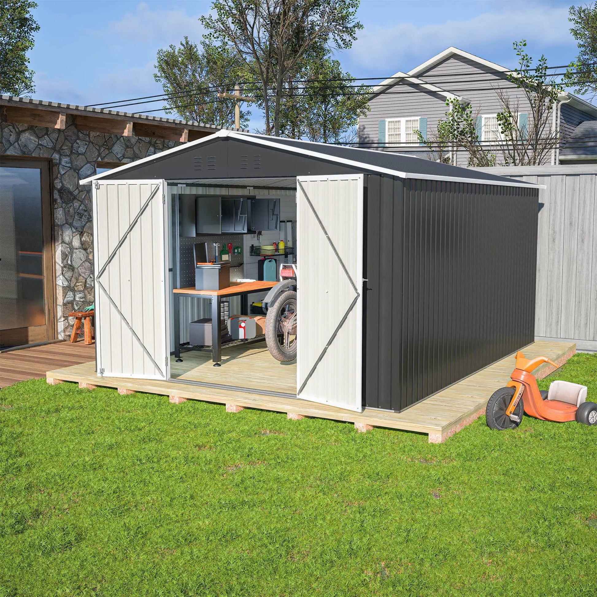 Outdoor Storage Shed 10x12 FT- Black My Store