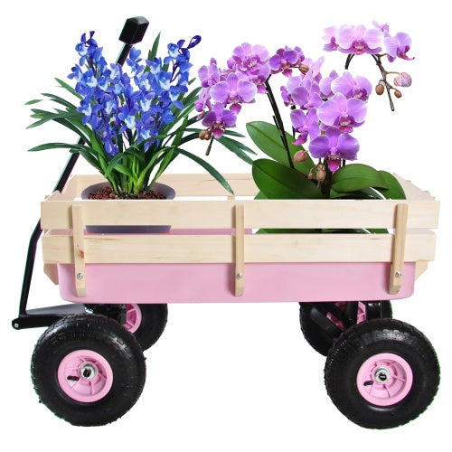 Outdoor Wagon All Terrain Pulling Wood Railing Air Tires Inkedjoy