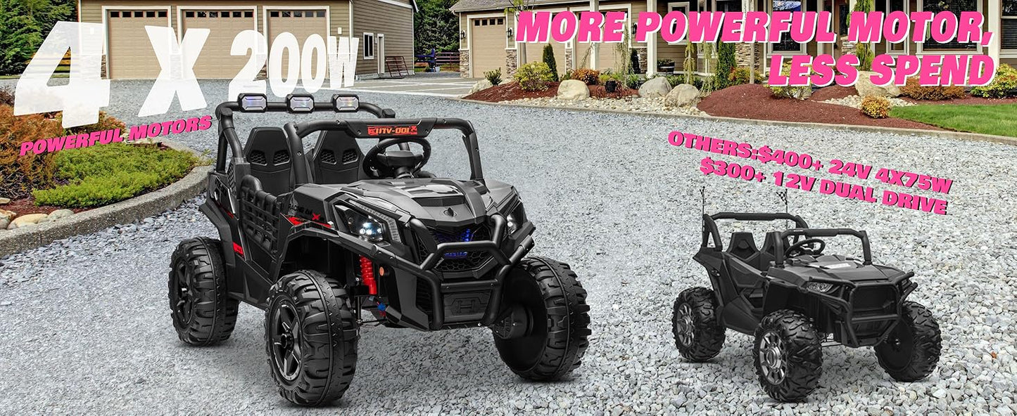 24V XL 2 Seater Ride on Toys Car for Girls, 2WD/4WD Switchable Off-Road UTV Ohberri