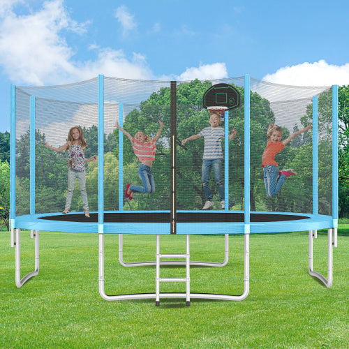 14FT Trampoline For Kids With Safety Enclosure Net, Basketball Hoop And Ladder My Store