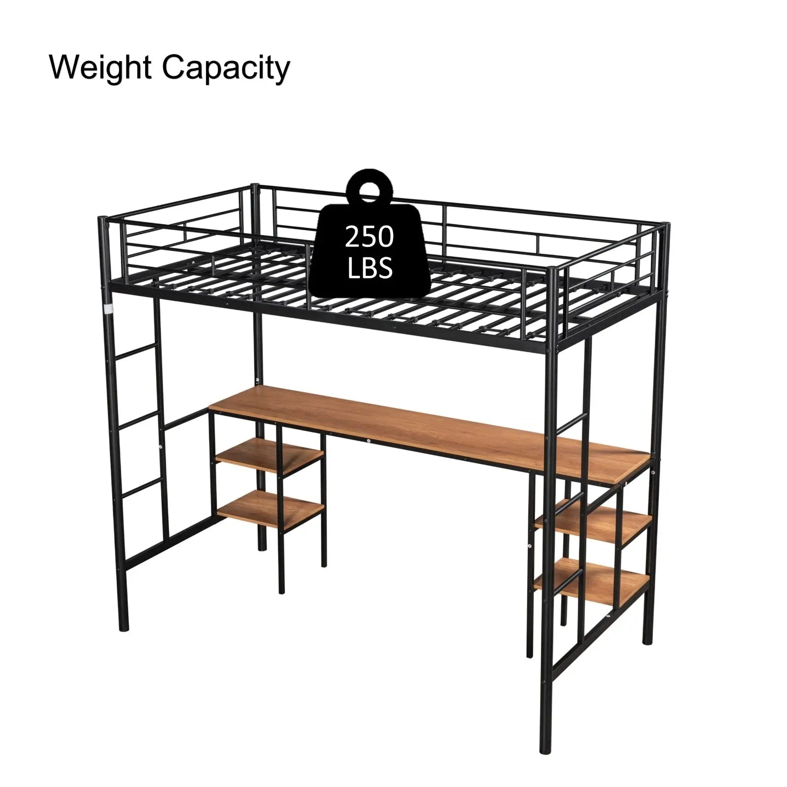 Twin-Size Loft Bed With Built-in Table & Shelves - Heavy-Duty Metal My Store