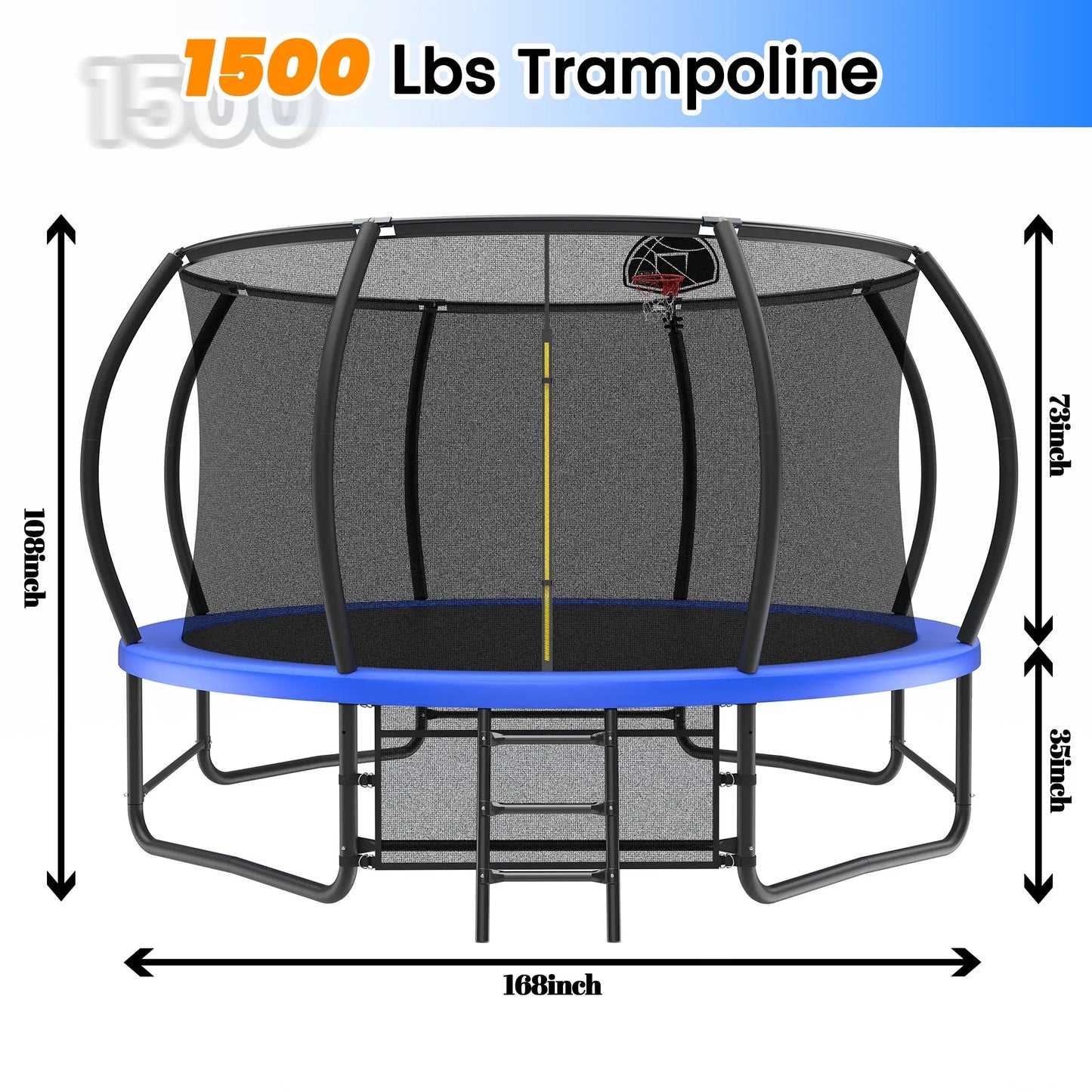 14 Foot Fenced Trampoline With Ladder And Rust Proof Coating Inkedjoy