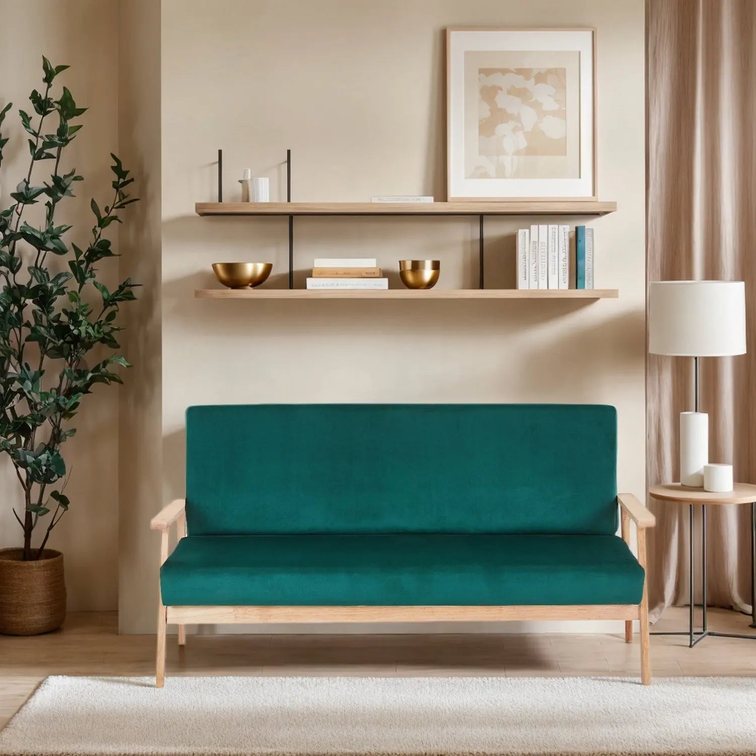 Modern Velvet Loveseat Sofa With Wooden Arms Office Couch 2-3 Seat My Store