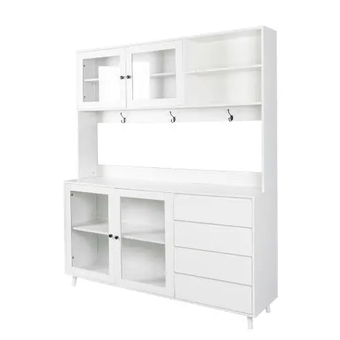 63W Large Kitchen Hutch Cabinet, Freestanding Pantry Cabinets Storage Kitchen Cupboard With 4 Doors, 4 Drawers & Microwave Shelf, White My Store