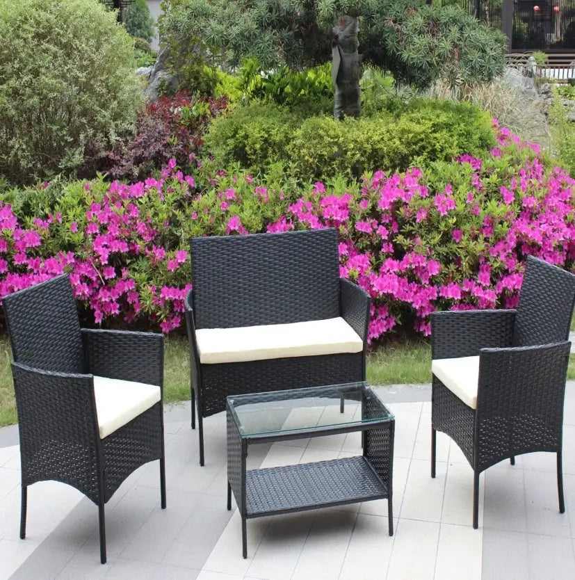 4PC Rattan Patio Set Outdoor Cushioned Wicker Sofa - Beige My Store