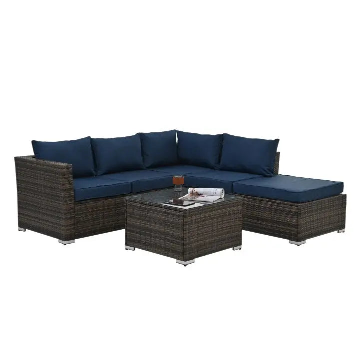 Patio Furniture, Outdoor Furniture, Seasonal PE Wicker Furniture, 4 Set Wicker Furniture With Tempered Glass Coffee Table My Store