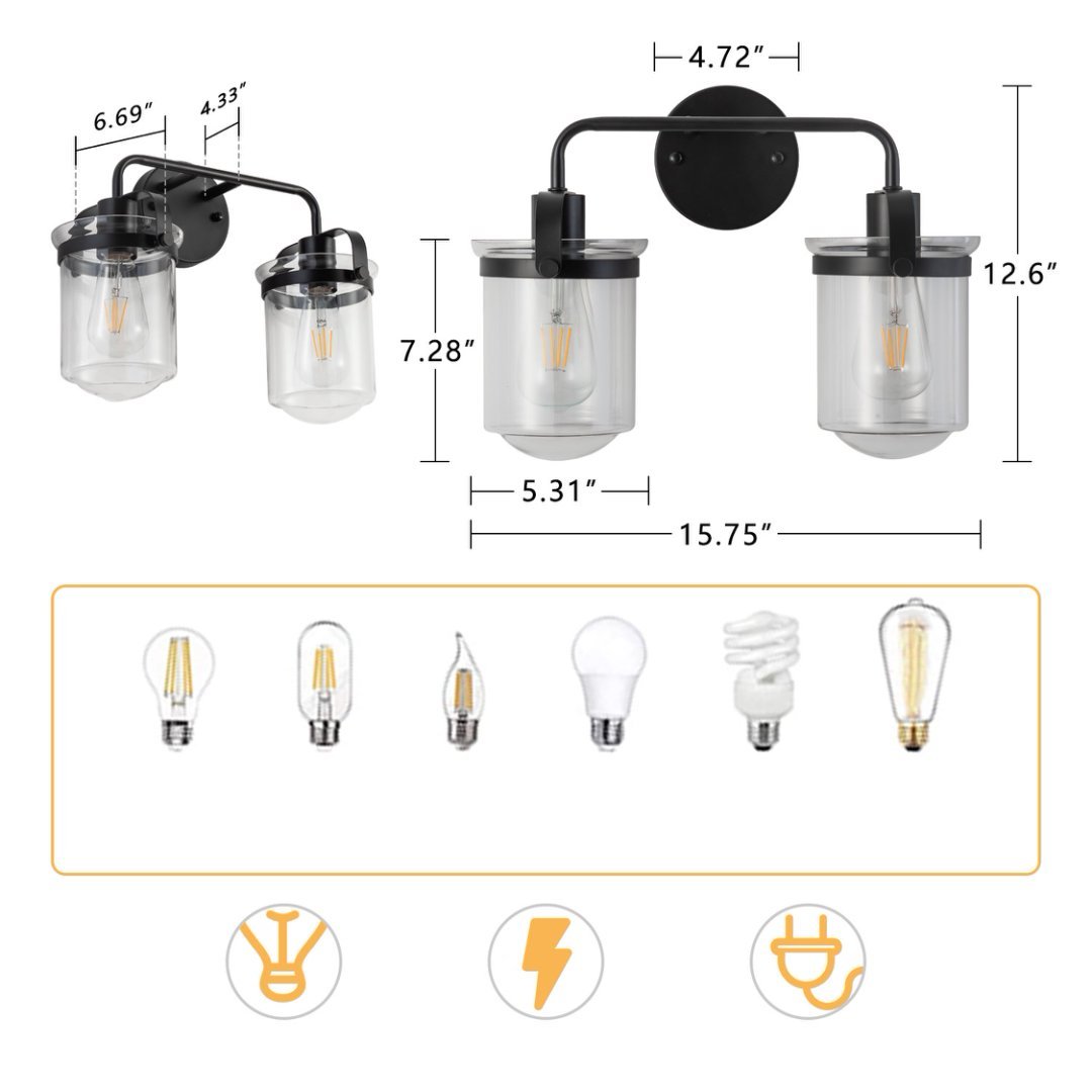 2-Light With Clear Glass Shade,Modern Sconce My Store
