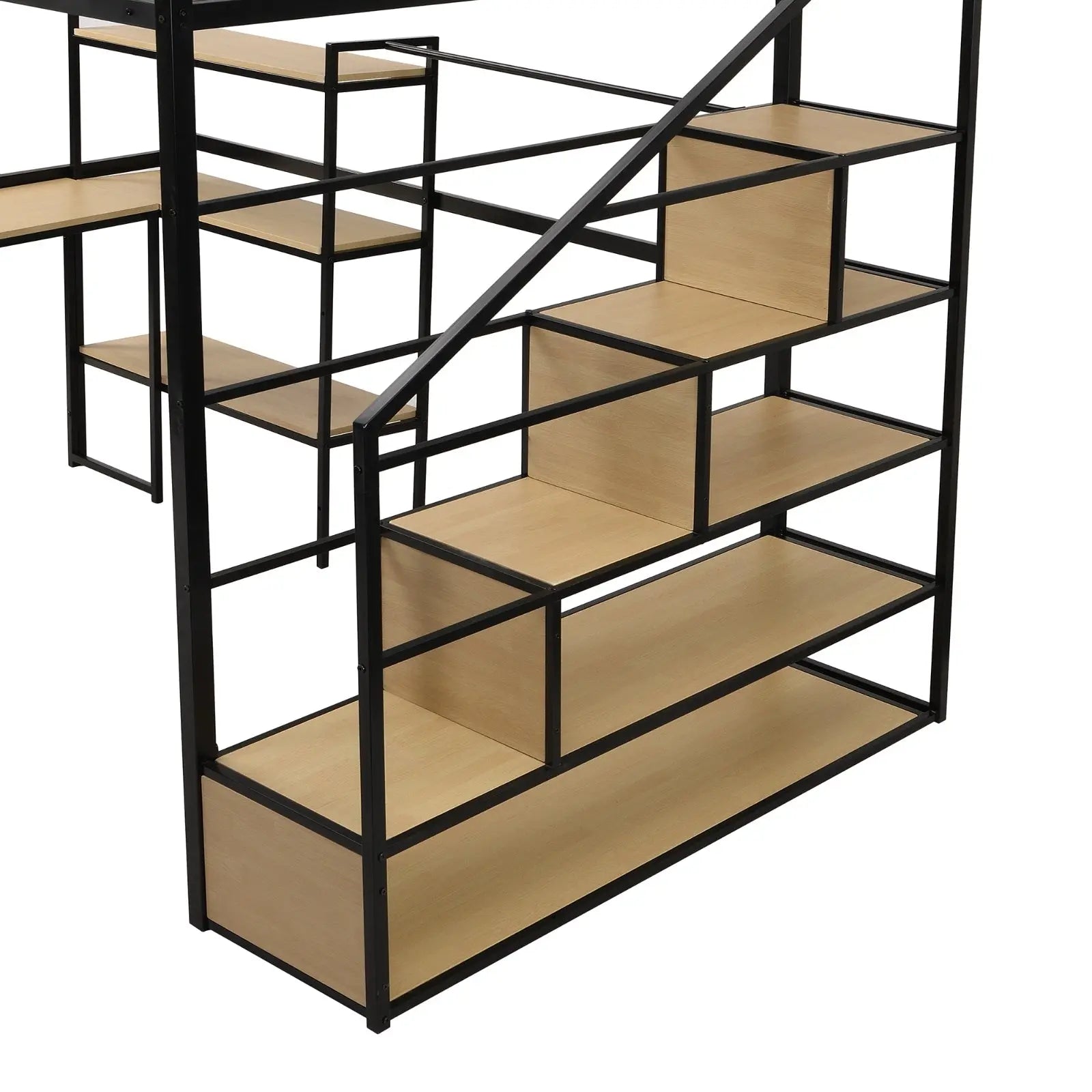 Full Size Metal Loft Bed With Staircase, Built-in Desk And Shelves, Black My Store