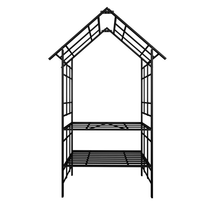 Metal Garden Arch, With Benches- Black Inkedjoy