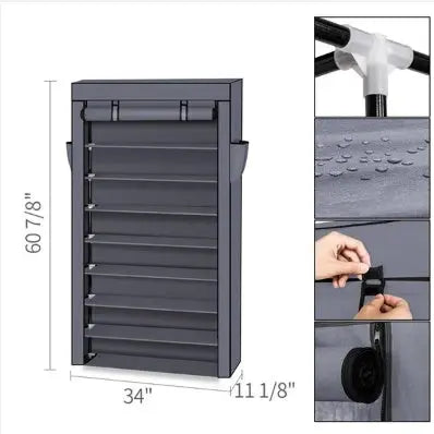 Non Woven Shoe Cabinet With 10 Layers Widened - Gray Inkedjoy