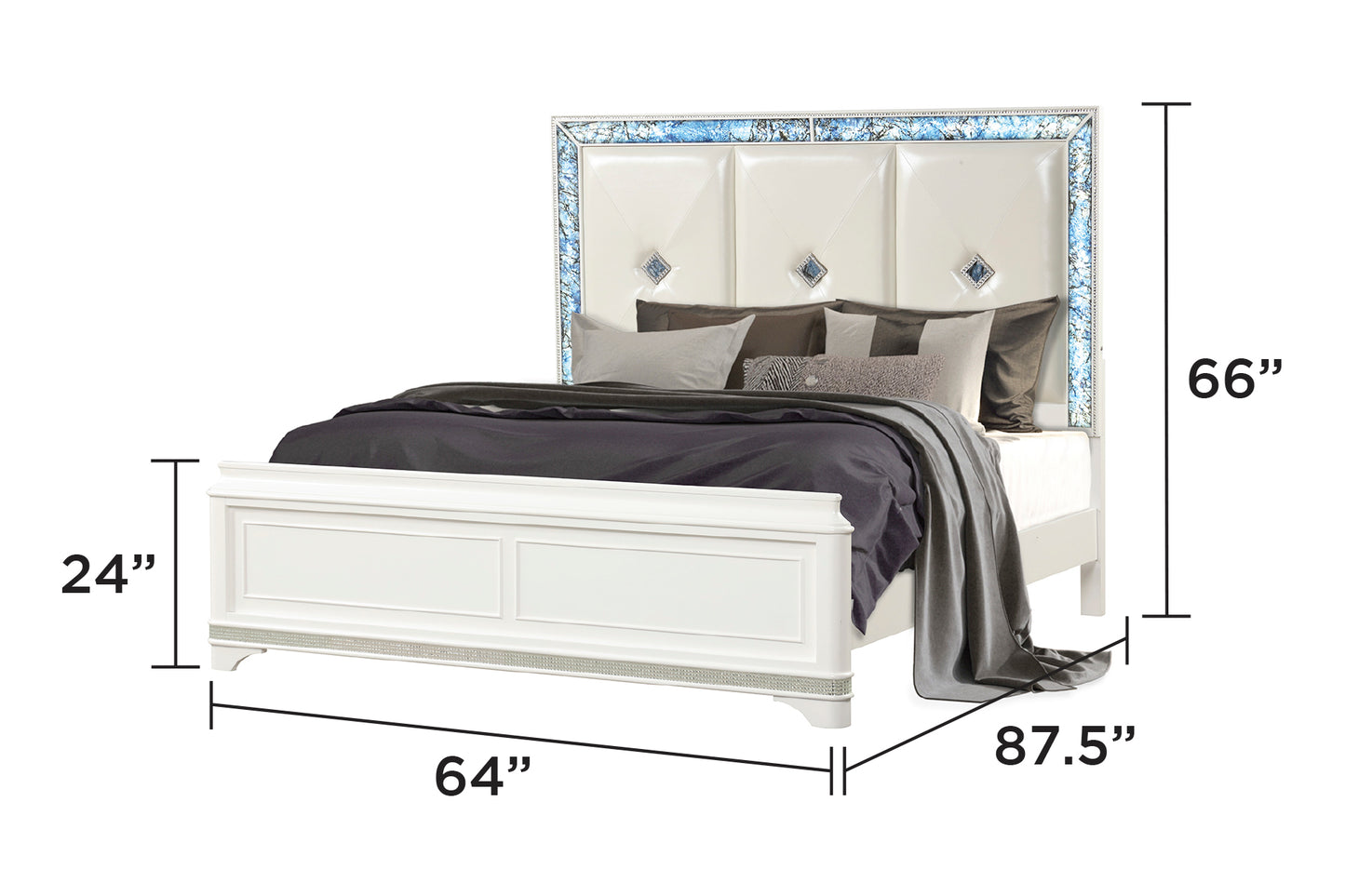 Modern Style 4 Piece Queen Upholstered Bedroom Set with Wood and Crystal Accents in White - Ohberri