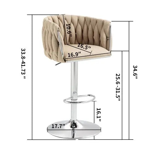 360 Fabric Cover Swivel Bar Stools Set Of 2, Adjustable Counter Height Bar Chairs With Woven Back & Footrest, Silver Chromed Bar Stools For Kitchen Island, Cafe, Pub My Store