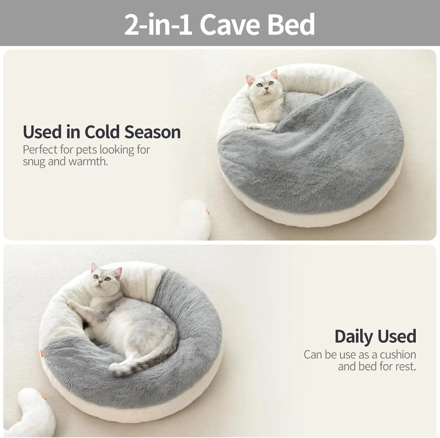 MEWOOFUN Enclosed Cat Bed Cave - Washable Pet Bed With Blanket & Non-Slip Base For Cats & Small Dogs 22'' X 22'', White My Store