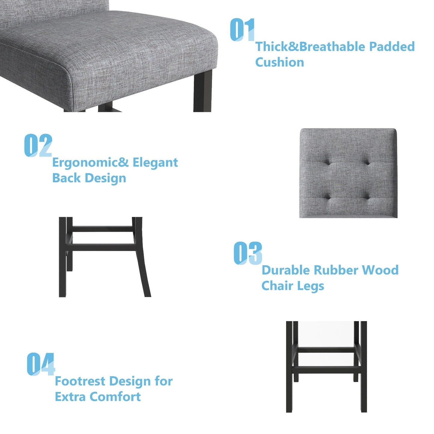 5-Piece Counter Height Dining Set, Wood Table  Chairs Stools W Footrest Inkedjoy