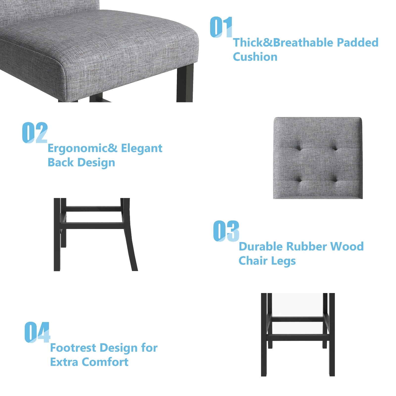 5-Piece Counter Height Dining Set, Wood Table  Chairs Stools W Footrest Inkedjoy