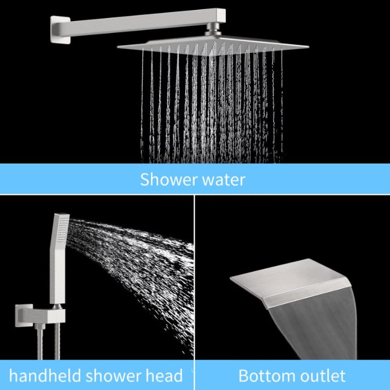Rain Shower System Matte Black 10 Inch Square Rainfall Shower Head With Handheld Sprayer Inkedjoy