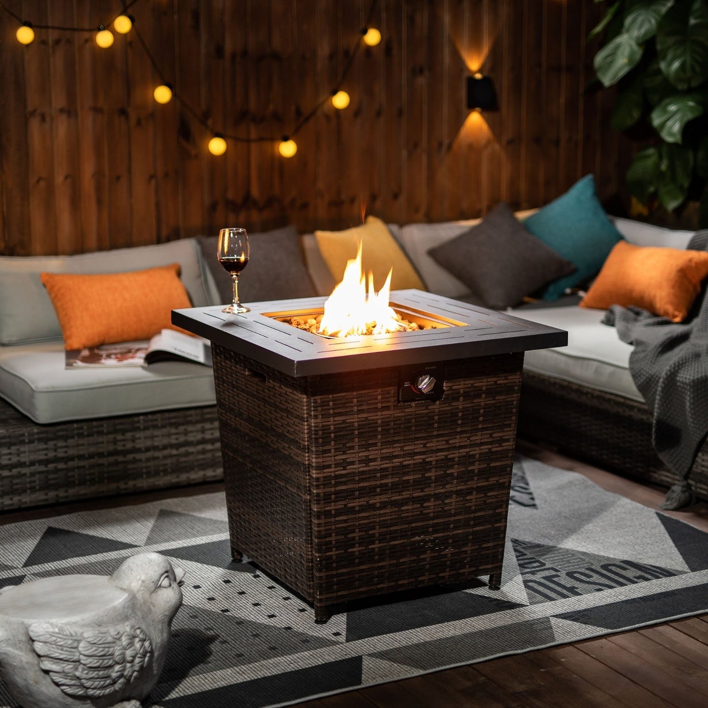 28inch Wicker Square Fire Pit Table Inkedjoy