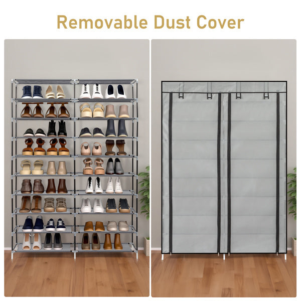 Double Row 10-ply Non-woven Shoe Cabinet,Grey Inkedjoy