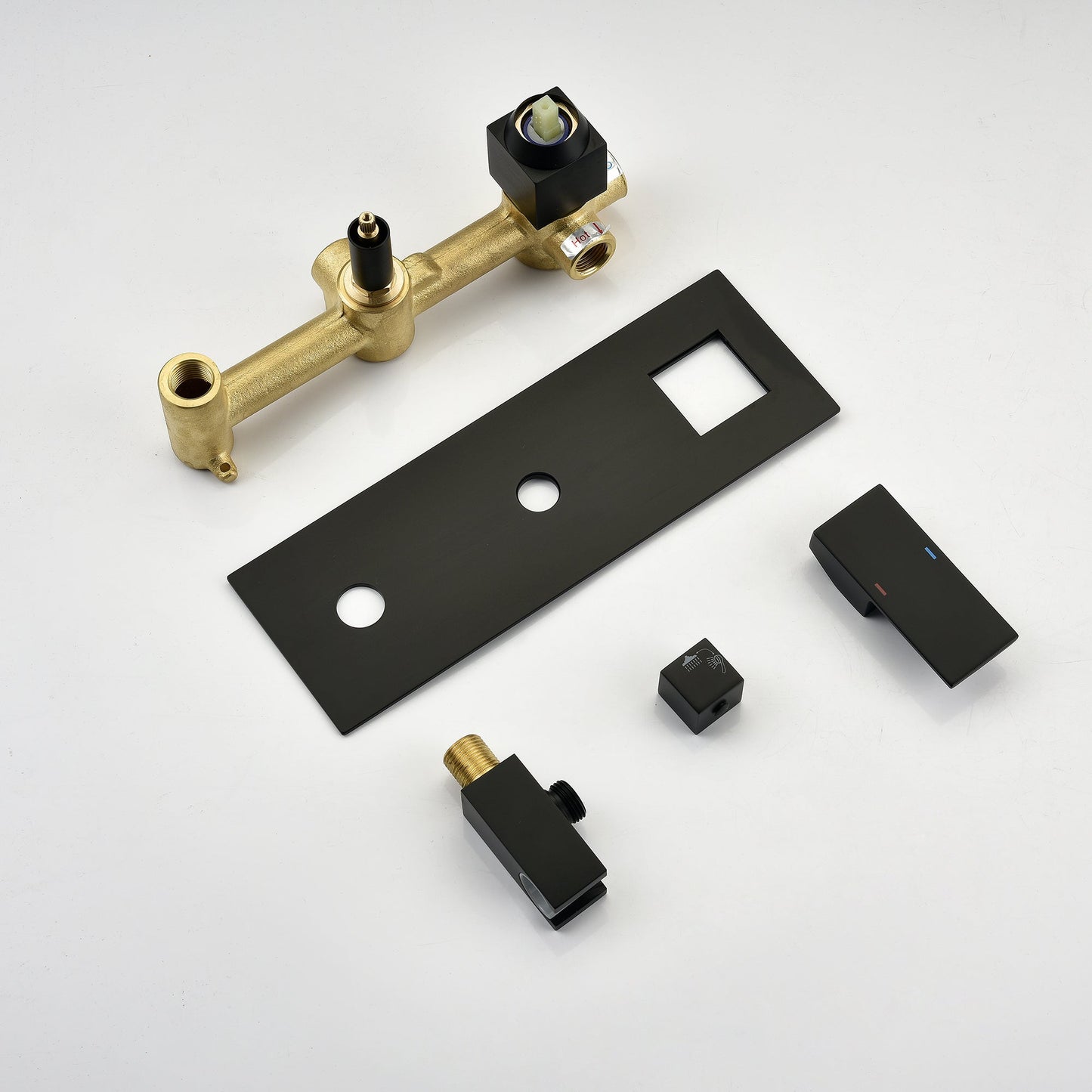 Brass Matte Black Shower Faucet With Shower System, 10 Inch Shower Head And Handheld Spray Inkedjoy