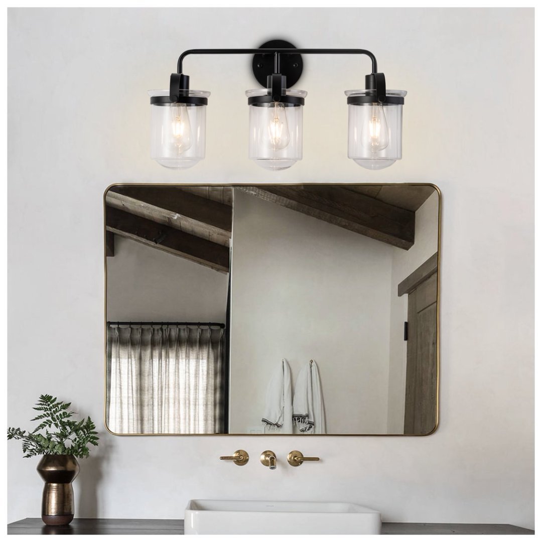 3-Light With Clear Glass Shade,Modern Sconce- Black My Store