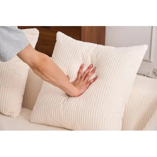 LY-023 WHITE COMPRESSION SOFA Combining Chaise Longue With 3-seater, Corduroy Fabric, Full Sponge Compression Sofa,combined Sofa With 4 Pillows For Living My Store