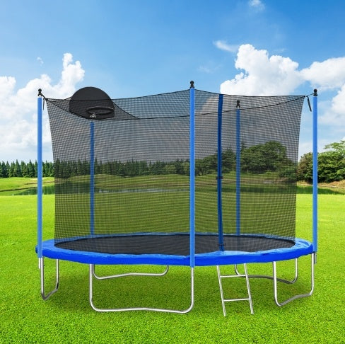 12FT Trampoline With Basketball Hoop W Ladder And Safety Enclosure Net My Store