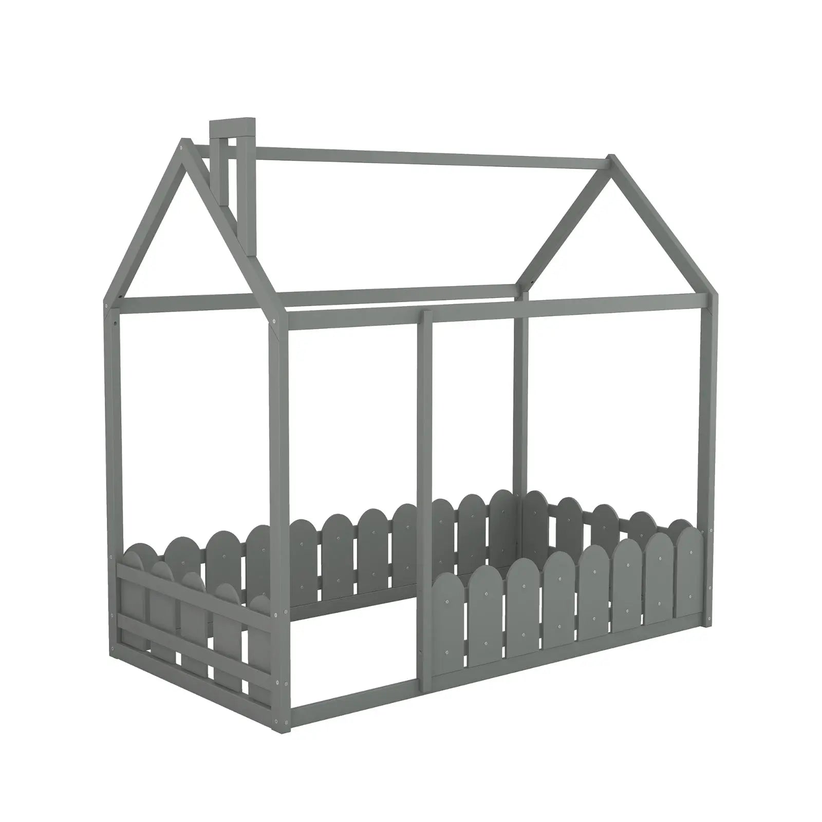 Twin Size Wood House Bed Frame With Fence For Kids, Teens - No Slats My Store