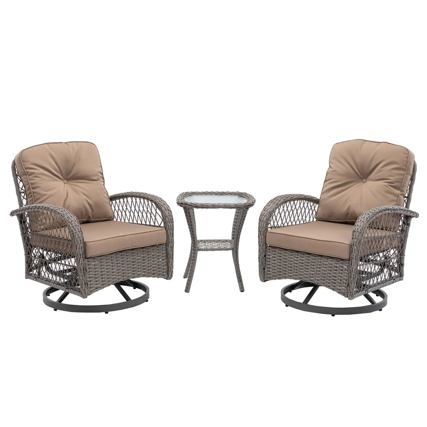 3pc Outdoor Swivel Rocker Chairs, 360 Rocking Patio Set With Thick Cushions My Store