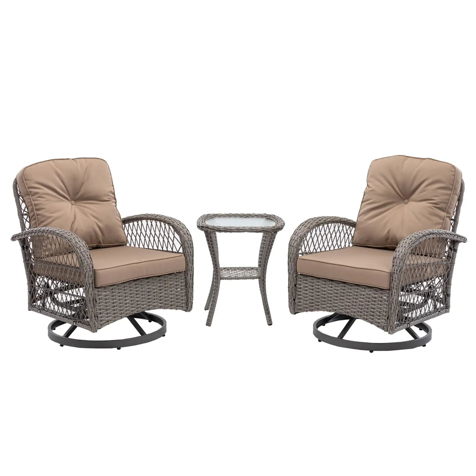 3pc Outdoor Swivel Rocker Chairs, 360  Rocking Patio Set With Thick Cushions My Store