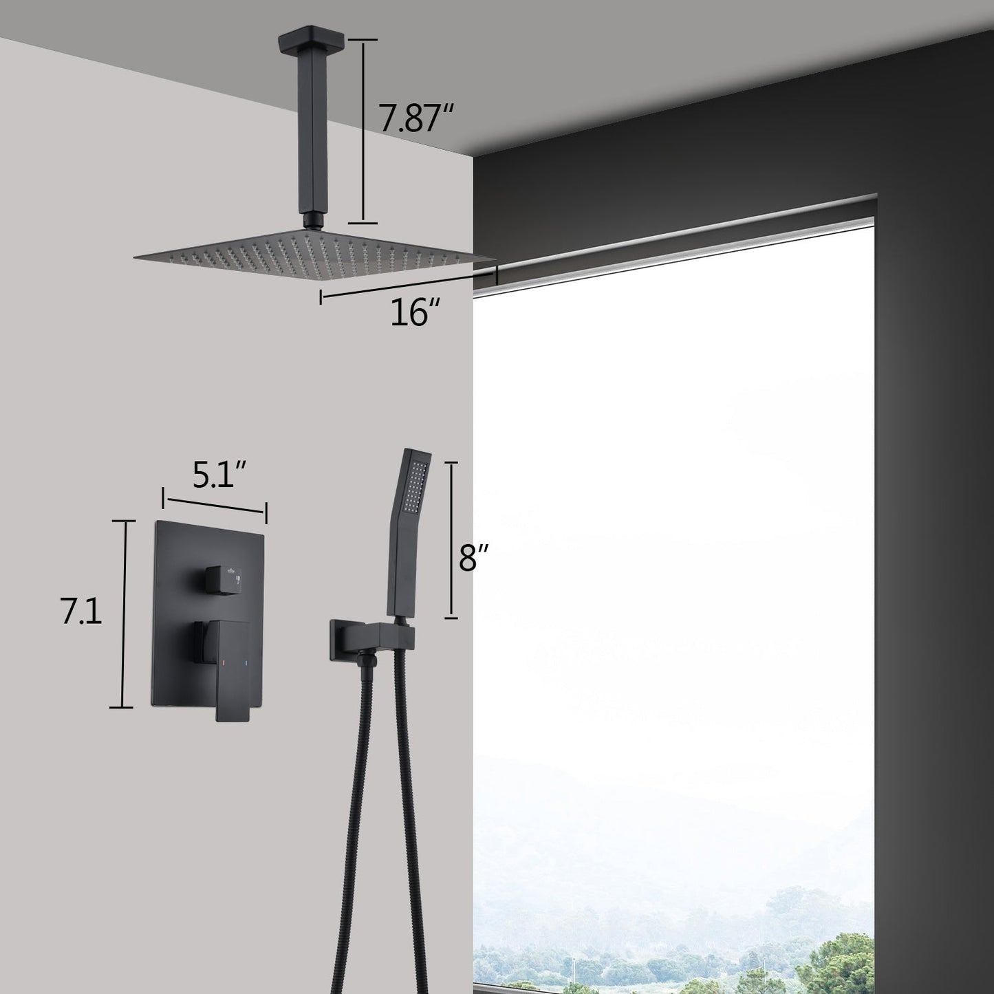 Ceiling Mounted Shower System Combination Kit With Handheld And 16 Inch Shower Head Inkedjoy