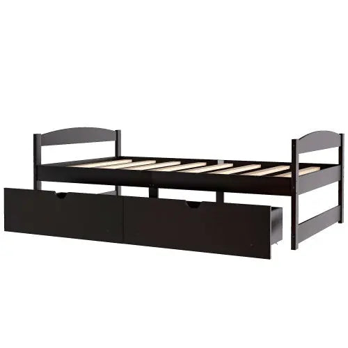 Twin Size Platform Bed, With Two Drawers, Espresso My Store