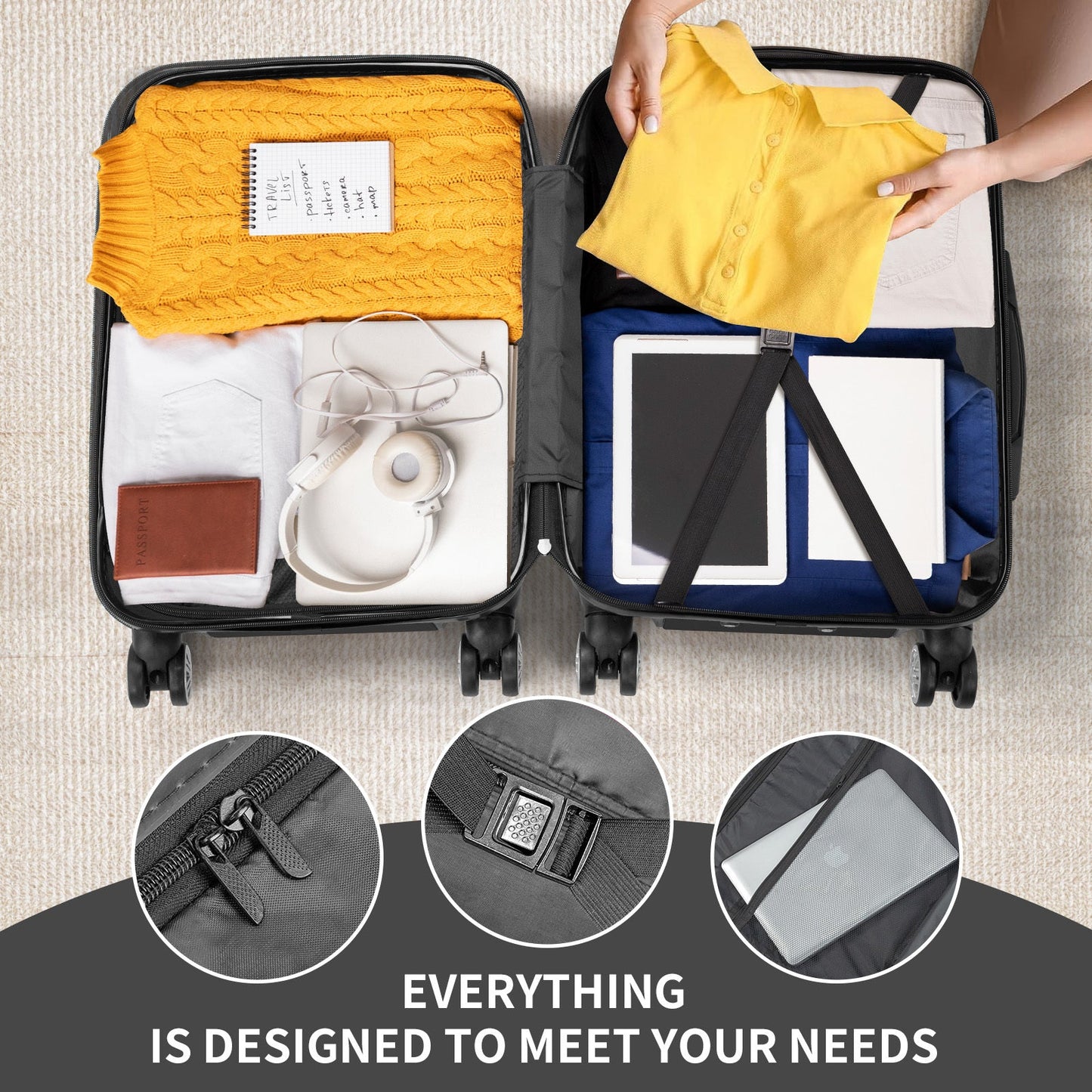Three In One ABS PC Suitcase 20in 24in 28in Suitcase Inkedjoy