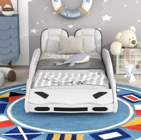 Double Race Platform Bed With Wheels, White My Store
