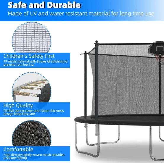 14 FT TRAMPOLINE INSIDE SAFETY NET WITH BASKETBALL HOOP My Store