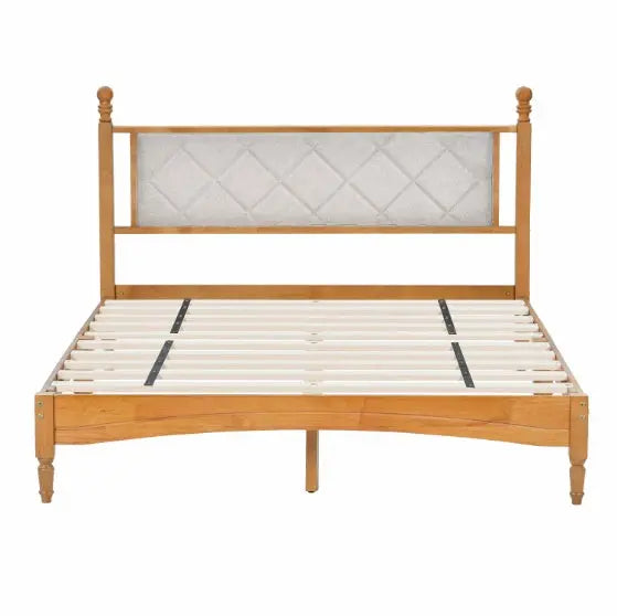 Queen Wood Bed Frame With Upholstered Headboard Wooden Bed My Store
