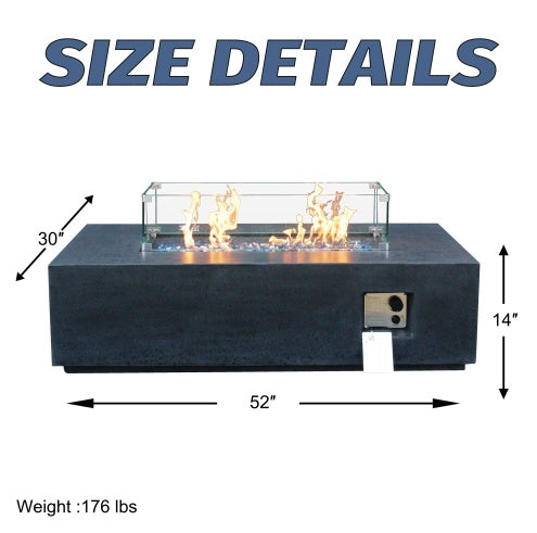52 Inch Outdoor Concrete Propane Gas Rectangle Fire Pit Table In Dark Gray Color Inkedjoy