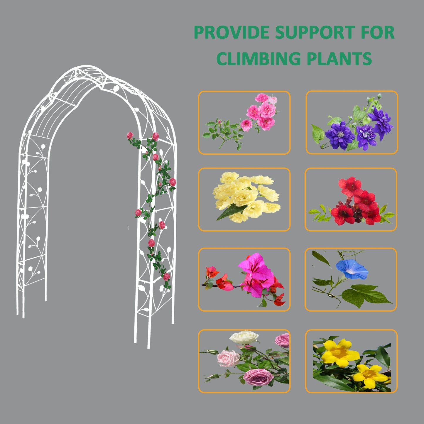 Metal Garden Arch, Climbing Plant Support Rose Arch- Cream White Inkedjoy
