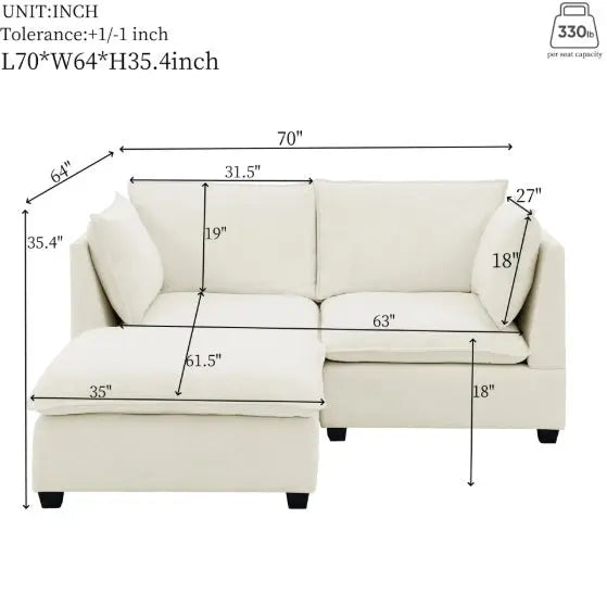 Sectional With Ottoman- Beige White My Store