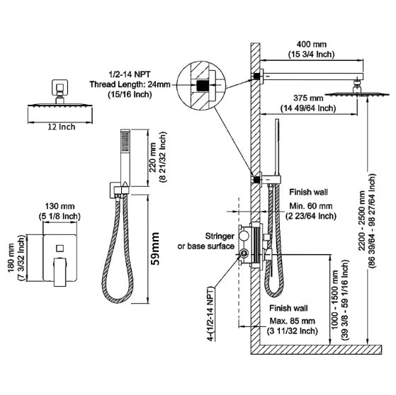 Shower System Shower Mixer Combo Set Wall-mounted Inkedjoy